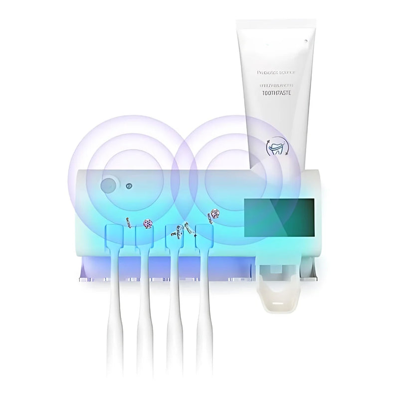 Esterilizador UV para Escova de Dentes com Porta-escovas + Dispensador Automático de Creme Dental