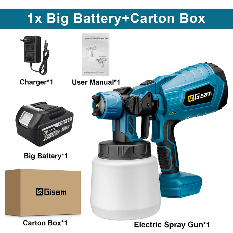 Pistola de Pintura Sem Fio 1000ml – Acabamento Profissional HVLP, Para Móveis, Carros e Revestimentos Metálicos – Compatível Makita 18V