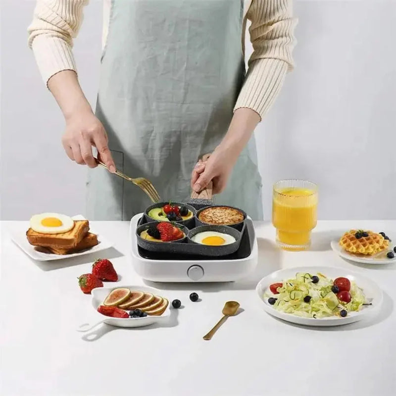 Frigideira Antiaderente Multifuncional – 3/4 Divisórias para Ovos, Bacon, Carnes, Frango e Lanches