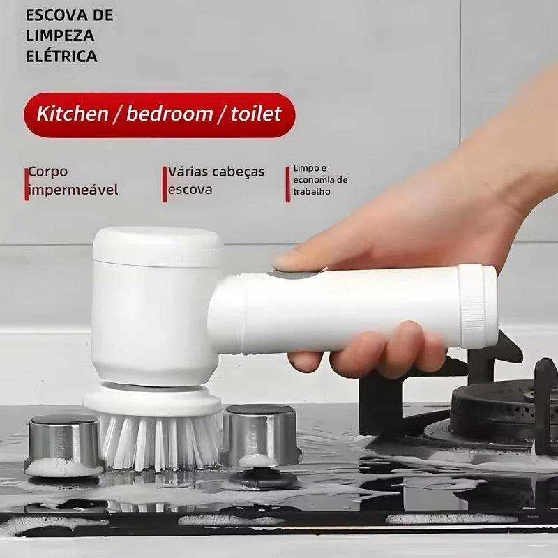Escova Elétrica 5 em 1 Wireless – Limpeza Rápida e Prática para Toda a Casa