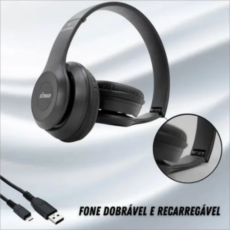 Fone de Ouvido Bluetooth XTRAD LC-815 Extra Bass – Dobrável, com Microfone, Rádio FM e Bateria de Longa Duração