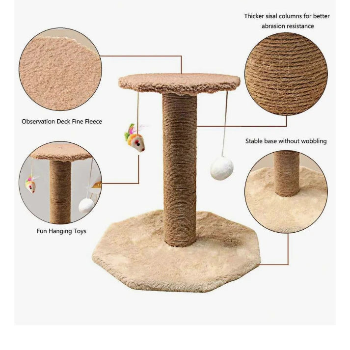 Arranhador e Escalador Duplo para Gatos – Poste com Brinquedo Incluso, Cor Bege, Diversão e Relaxamento