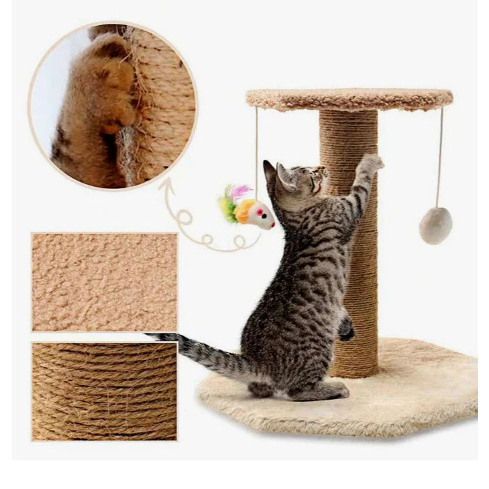 Arranhador e Escalador Duplo para Gatos – Poste com Brinquedo Incluso, Cor Bege, Diversão e Relaxamento