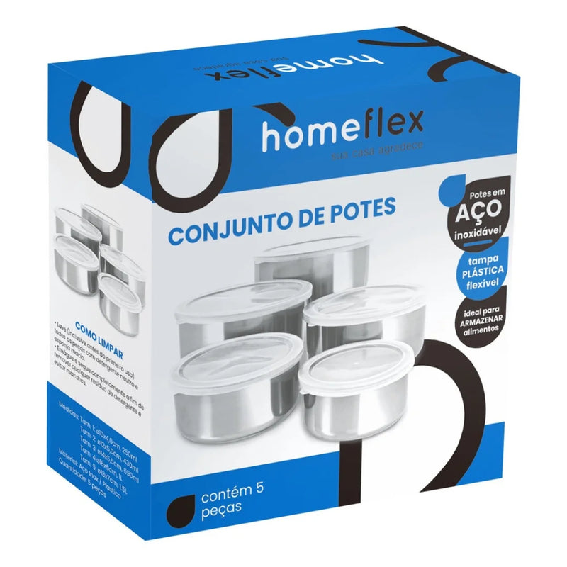 Conjunto de 5 Tigelas/Potes de Aço Inoxidável com Tampa – Praticidade, Elegância e Durabilidade em um Só Produto!