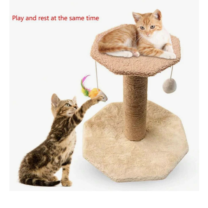 Arranhador e Escalador Duplo para Gatos – Poste com Brinquedo Incluso, Cor Bege, Diversão e Relaxamento