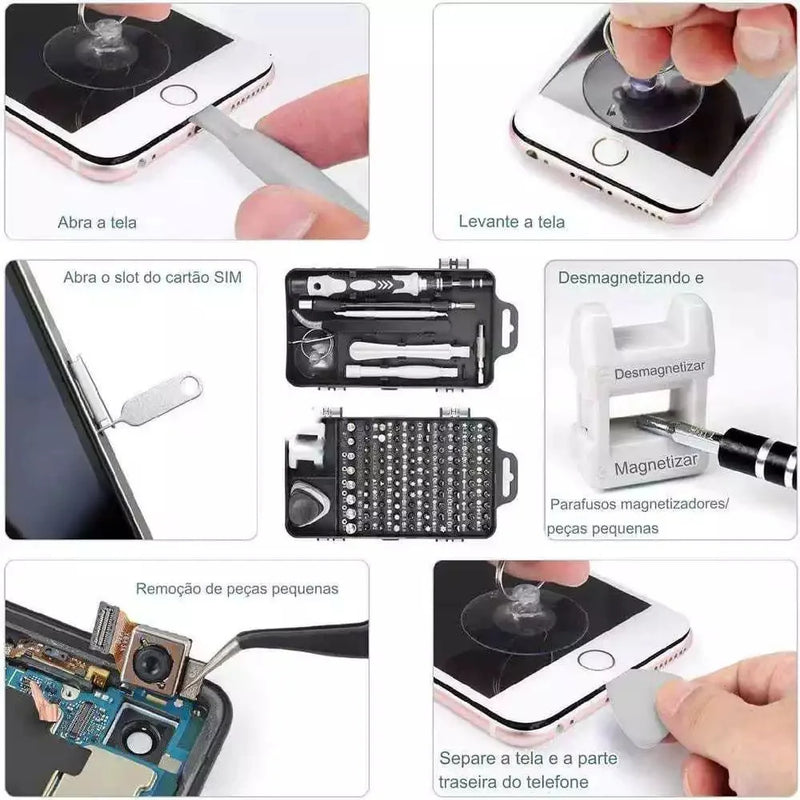 Kit de Ferramentas de Precisão 115 Peças – Celular, Notebook e Eletrônicos