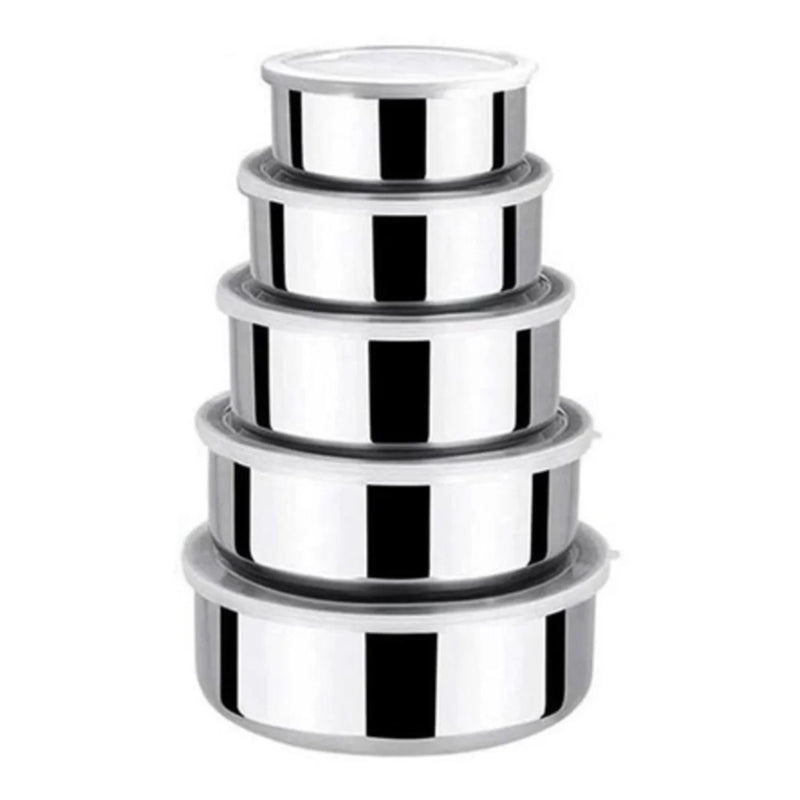 Conjunto de 5 Tigelas/Potes de Aço Inoxidável com Tampa – Praticidade, Elegância e Durabilidade em um Só Produto!