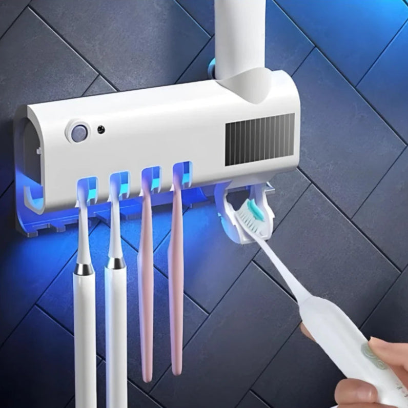 Esterilizador UV para Escova de Dentes com Porta-escovas + Dispensador Automático de Creme Dental