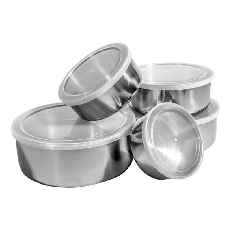Conjunto de 5 Tigelas/Potes de Aço Inoxidável com Tampa – Praticidade, Elegância e Durabilidade em um Só Produto!