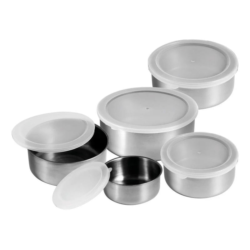 Conjunto de 5 Tigelas/Potes de Aço Inoxidável com Tampa – Praticidade, Elegância e Durabilidade em um Só Produto!