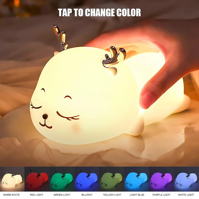 Luminária LED de Silicone Fluffy Cervo – Portátil, Recarregável e Sensor Touch