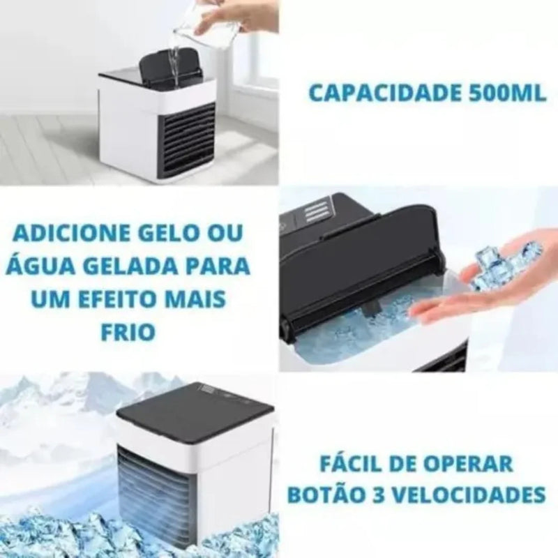 Mini Air Cooler Portátil – Conforto Instantâneo e Frescor em Qualquer Lugar