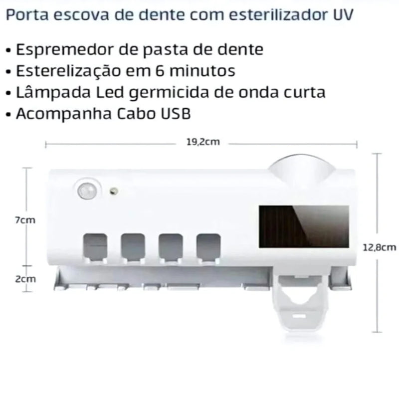 Esterilizador UV para Escova de Dentes com Porta-escovas + Dispensador Automático de Creme Dental