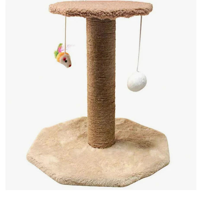 Arranhador e Escalador Duplo para Gatos – Poste com Brinquedo Incluso, Cor Bege, Diversão e Relaxamento