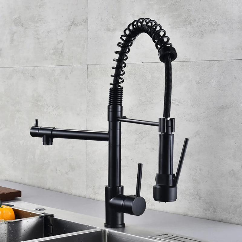 Torneira DQOK Black Brushed – Cozinha Profissional em Casa | Bica Flexível Retrátil, Água Quente & Fria, Duplo Jato, Instalação de Bancada
