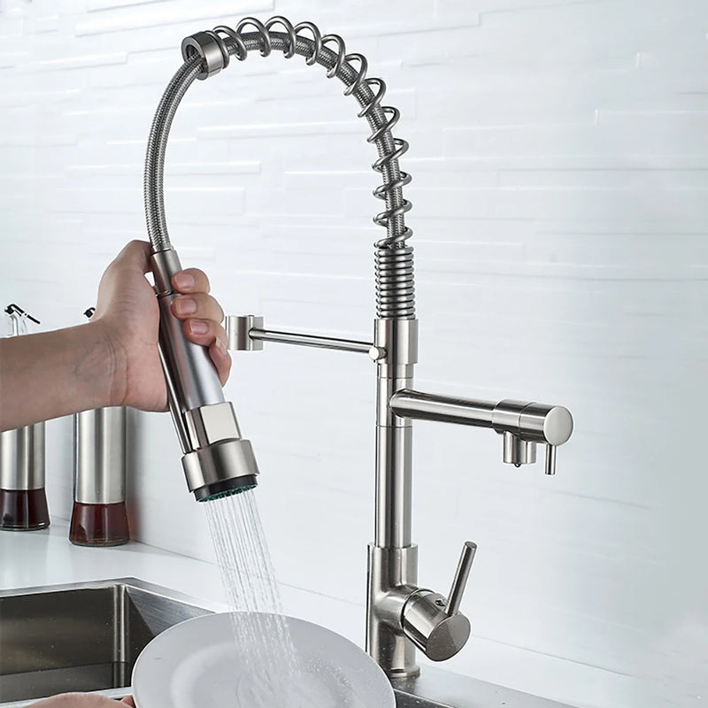 Torneira DQOK Black Brushed – Cozinha Profissional em Casa | Bica Flexível Retrátil, Água Quente & Fria, Duplo Jato, Instalação de Bancada
