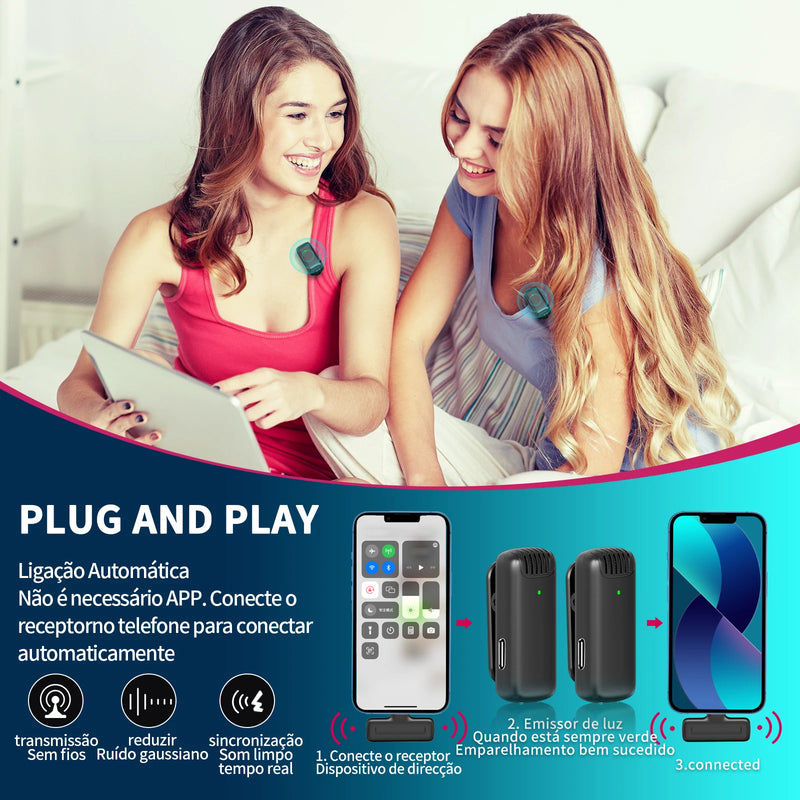 Ulanzi J12 Microfone Lavalier Sem Fio – Mini Mic Plug & Play para iPhone e Android | Gravação de Áudio e Vídeo, Lives e Vlogs