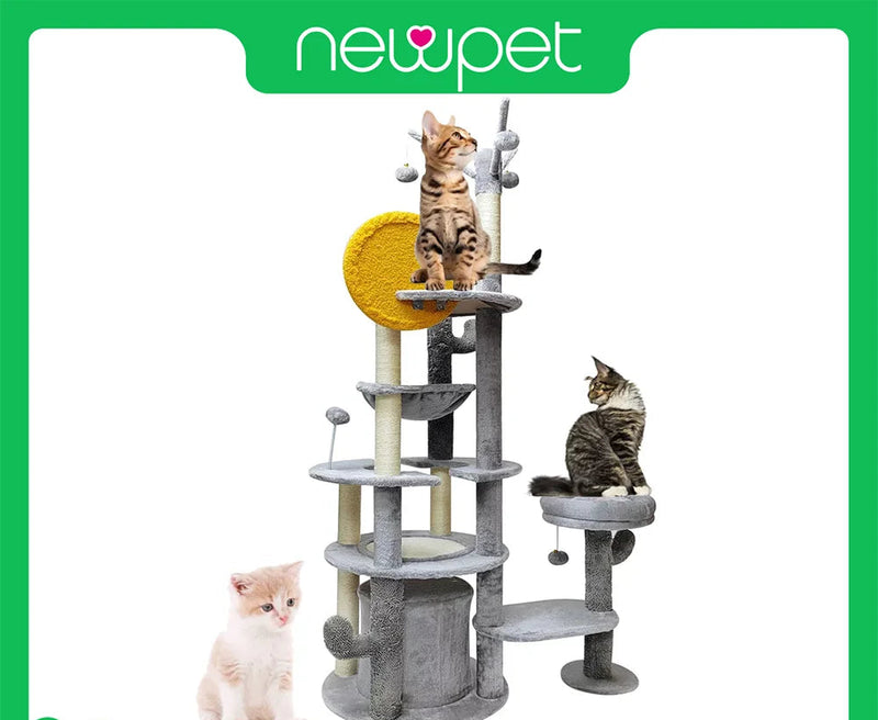 Newpet Torre para Gatos Grande 172 cm – Multi-nível com Plataforma de Escalada, Arranhador e Postes de Sisal