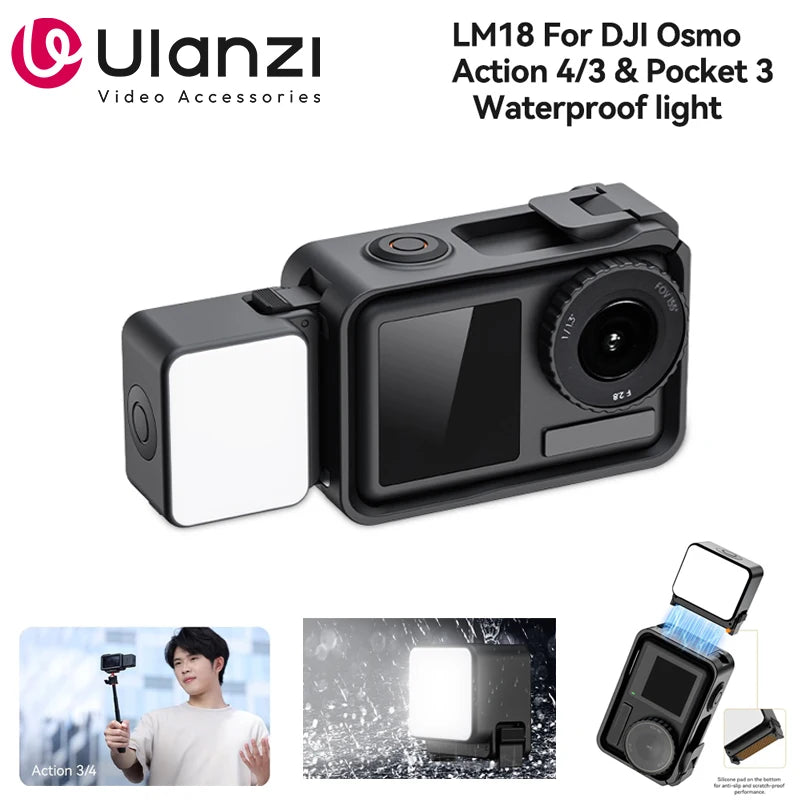 Mini Luz LED Ulanzi LM18 – Iluminação 5600K, Magnética, Resistente à Água, Perfeita para DJI Osmo Action e Pocket 3