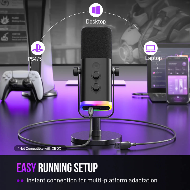 FIFINE AM8 Microfone Dinâmico USB/XLR com RGB Personalizável, Saída para Fone, Botão Mute – Ideal para Gaming, Streaming e Gravação de PC