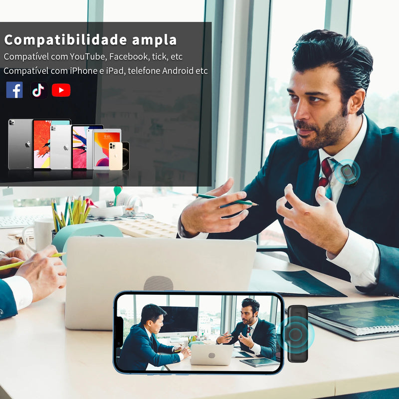 Ulanzi J12 Microfone Lavalier Sem Fio – Mini Mic Plug & Play para iPhone e Android | Gravação de Áudio e Vídeo, Lives e Vlogs