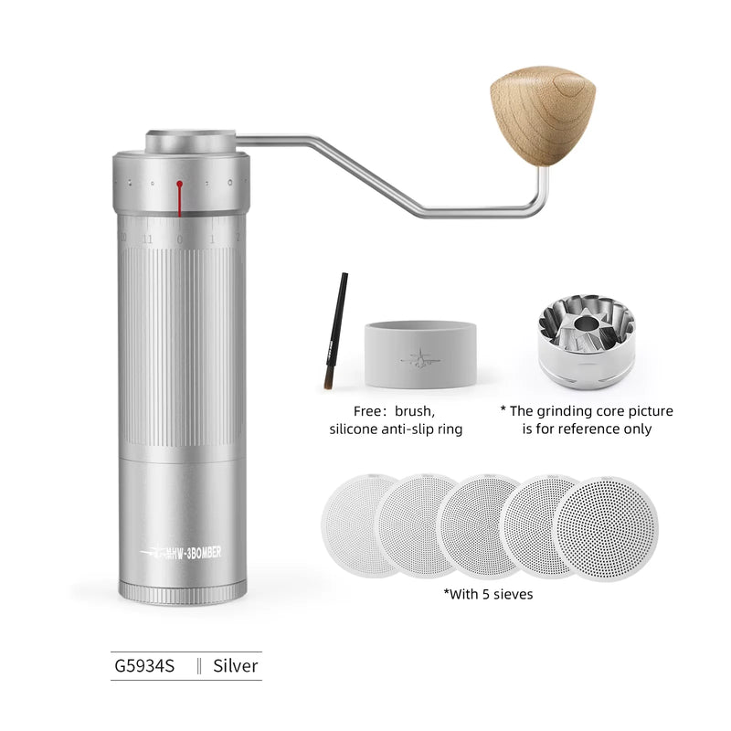 Moedor de Café Manual Profissional MHW-3BOMBER – Precisão 0.016mm/Click, Ajustável para Espresso e Café Filtrado, Aço Inox Durável