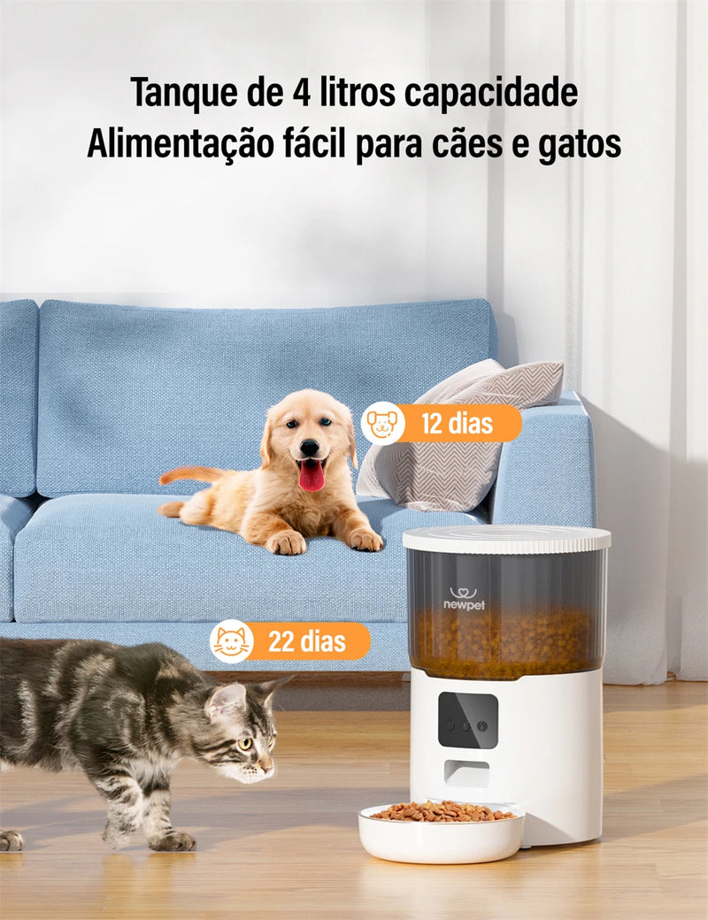 Alimentador Automático NewPet 4L – Inteligente, com Voz e Grande Capacidade