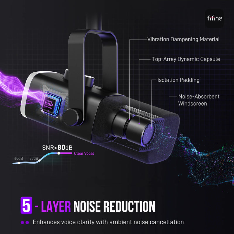 FIFINE AM8 Microfone Dinâmico USB/XLR com RGB Personalizável, Saída para Fone, Botão Mute – Ideal para Gaming, Streaming e Gravação de PC