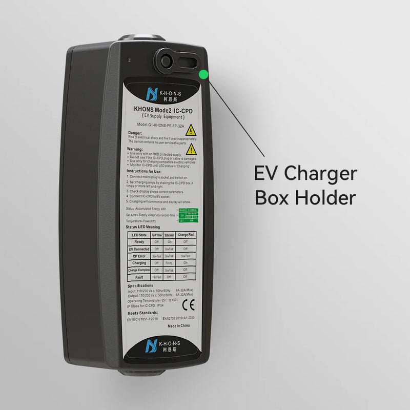 Carregador Portátil EV 7kW K.H.O.N.S | Carga Ultra Rápida, Segura e Compatível com +30 Marcas