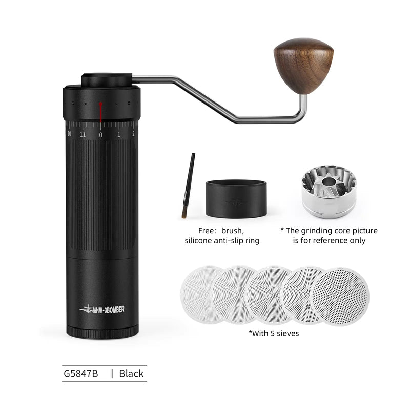 Moedor de Café Manual Profissional MHW-3BOMBER – Precisão 0.016mm/Click, Ajustável para Espresso e Café Filtrado, Aço Inox Durável