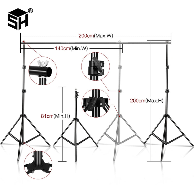 Estúdio Profissional Onde Quiser – SH-XBJJ Adjustable Background Stand 2x2 / 2x3 / 2.6x3m | Green Screen & Chroma Key Fácil de Montar”