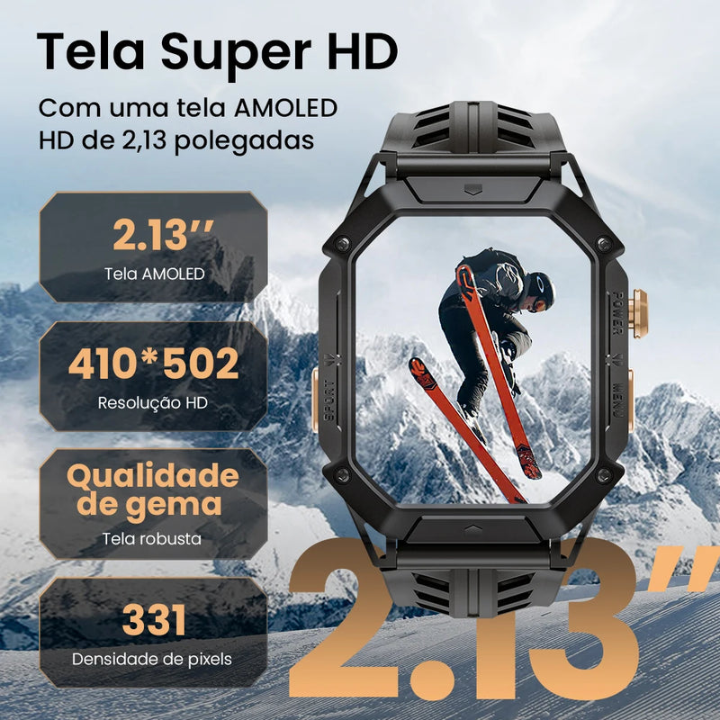 Haylou IRON N1 – Smartwatch Esportivo 2.13” AMOLED | 5ATM à Prova d’Água | Chamadas Bluetooth | 100+ Modos de Treino | Saúde 24h | Bateria 30 Dias