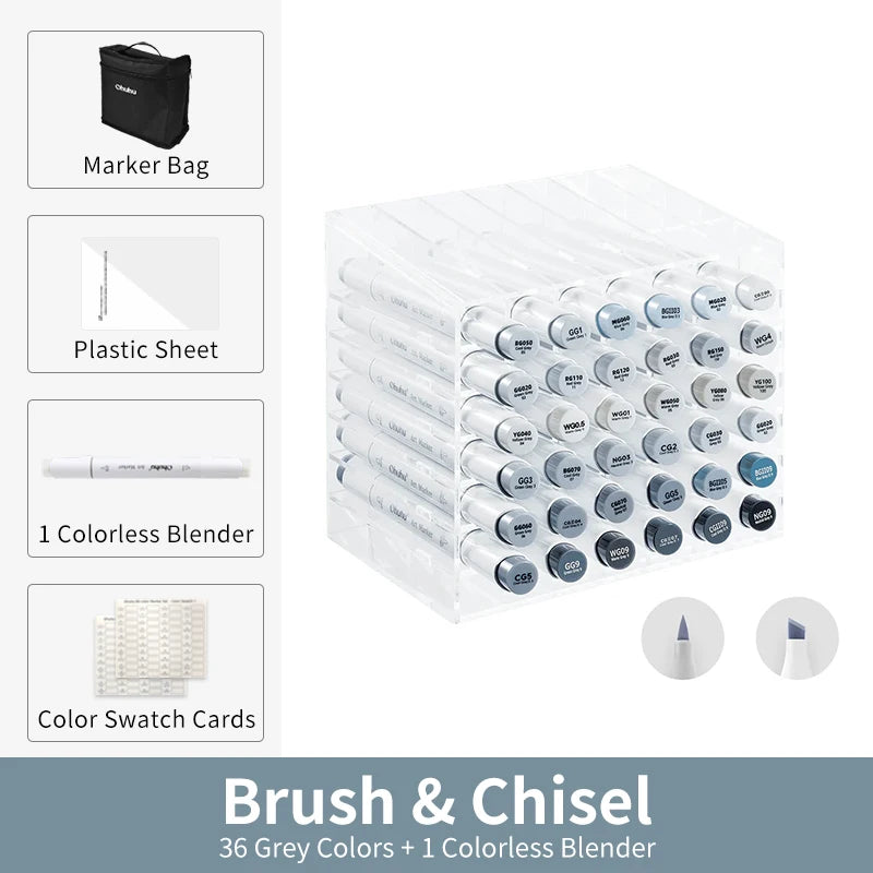 Kit Ohuhu Honolulu | Marcadores Profissionais Álcool Recarregáveis – 24 a 320 Cores Vibrantes, Dupla Ponta Brush + Chisel | Para Desenho, Mangá, Sketch e Arte Escolar