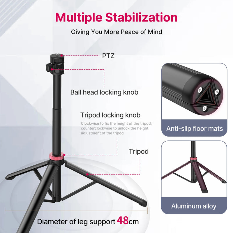 Ulanzi MT-79 Tripé Profissional Portátil – Até 2m de Altura, Alumínio de Alta Resistência, Super Leve, Ideal p/ Celular, DSLR, GoPro e Luz de Estúdio