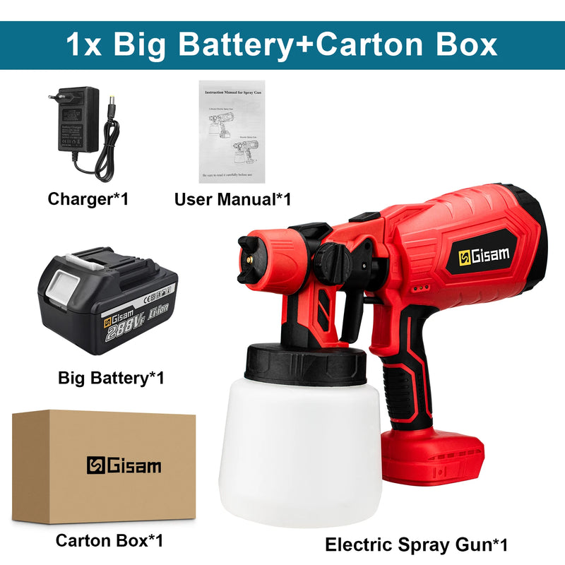 Pistola de Pintura Sem Fio 1000ml – Acabamento Profissional HVLP, Para Móveis, Carros e Revestimentos Metálicos – Compatível Makita 18V