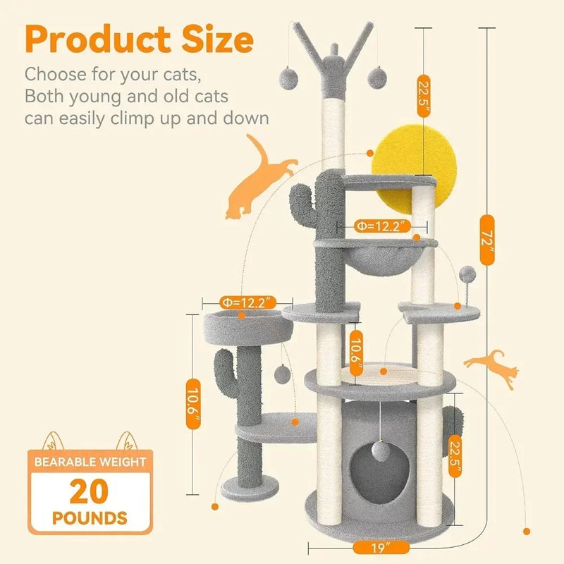 Newpet Torre para Gatos Grande 172 cm – Multi-nível com Plataforma de Escalada, Arranhador e Postes de Sisal