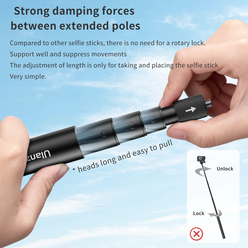 Ulanzi MT‑58 – Selfie Stick Extensível e Tripé Invisível para GoPro, Insta360 e DJI | Leve, Portátil e Versátil