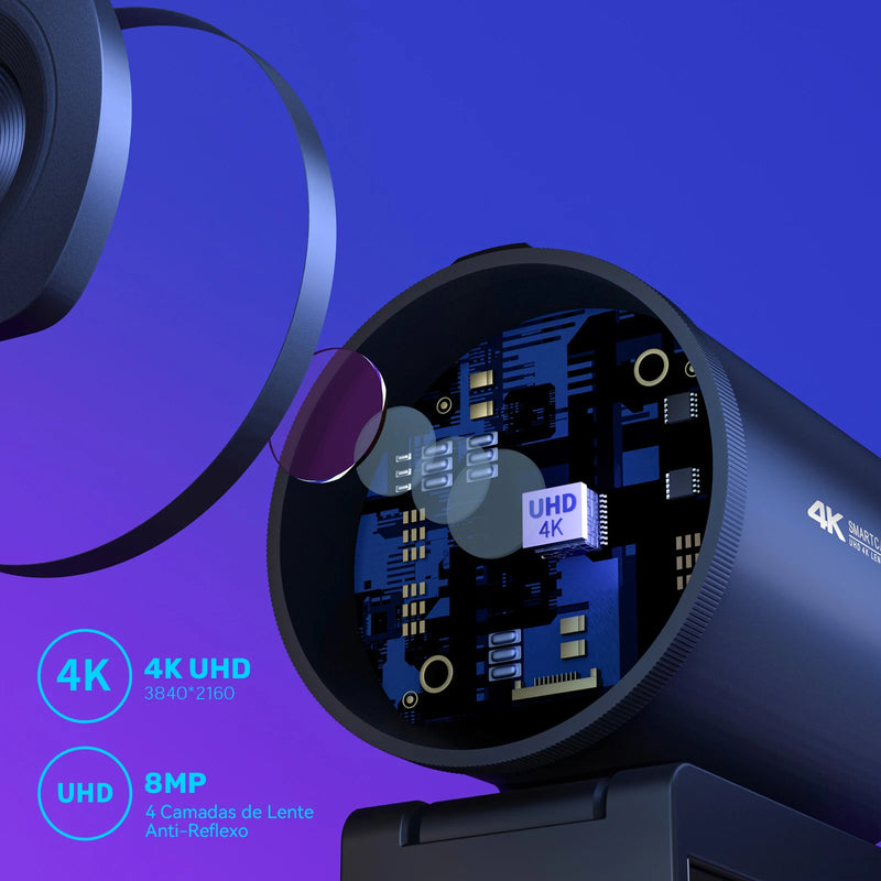 Webcam EMEET S600 4K Ultra HD | 1080p 60FPS | Autofoco Rápido | Microfones com Cancelamento de Ruído + Tampa de Privacidade – Ideal para Lives, YouTube, TikTok e Reuniões Online