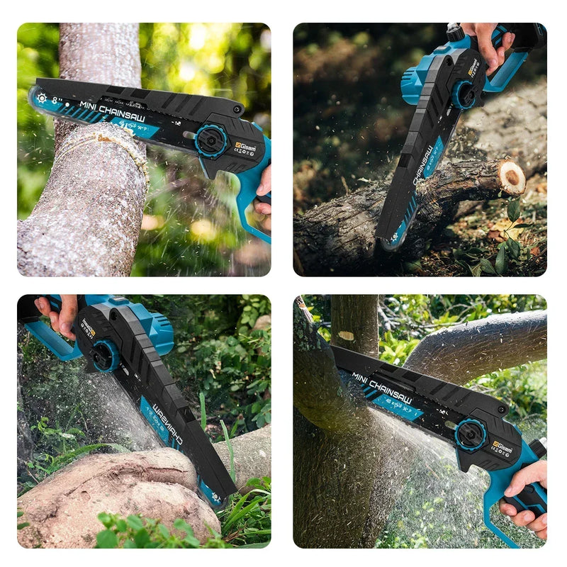 Mini Motosserra Elétrica Gisam 8" Brushless – Sem Fio, Portátil, Para Poda, Jardinagem e Madeira | Compatível com Baterias Makita 18V