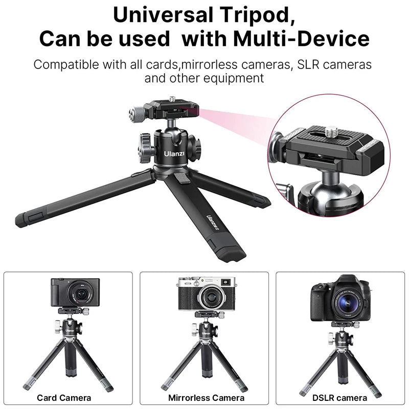 Tripé Profissional Ulanzi MT-24 para Vlog | Compacto, 100% Alumínio, Suporta até 2,5 kg, Cabeça Ballhead com Cold Shoe e Arca-Swiss