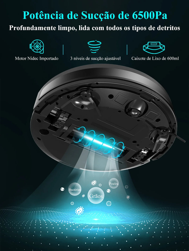 ABIR X8 — Robô Aspirador Inteligente | Navegação a Laser Lidar + TOF | 6500Pa de Potência | Mapas Multi-Andares | Mop Inteligente + UV