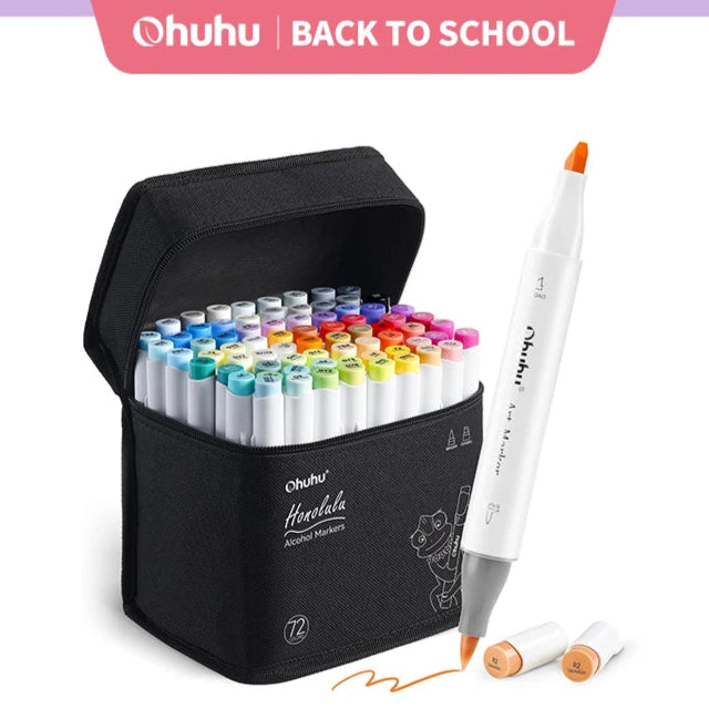 Kit Ohuhu Honolulu | Marcadores Profissionais Álcool Recarregáveis – 24 a 320 Cores Vibrantes, Dupla Ponta Brush + Chisel | Para Desenho, Mangá, Sketch e Arte Escolar