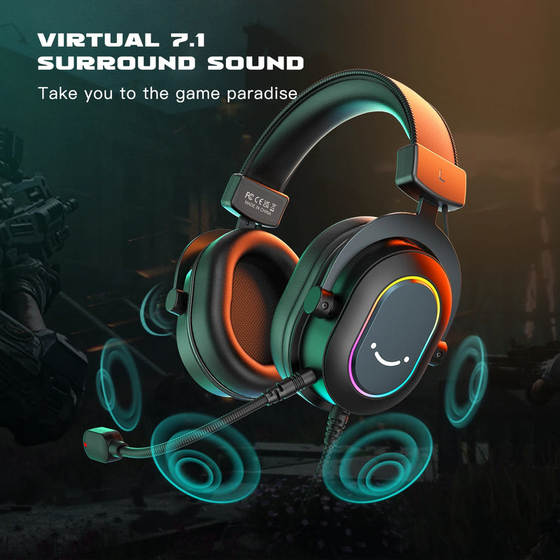 FIFINE H6 Headset Gamer USB – Som 7.1, RGB Dinâmico, Microfone com Cancelamento de Ruído, Controles no Cabo, Compatível com PC/PS5
