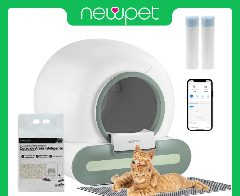 Caixa de Areia Automática Newpet 65L – Autolimpante, Silenciosa e com App para cuidar da saúde do seu gato