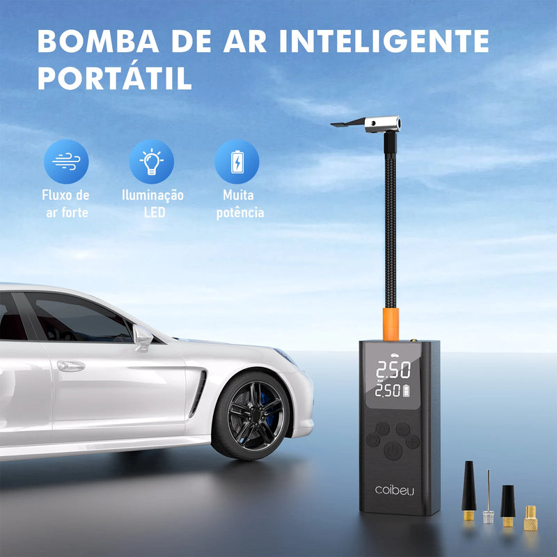 Mini Compressor Coibeu – Inflador Portátil de Pneus com Bateria Recarregável e Lanterna Integrada