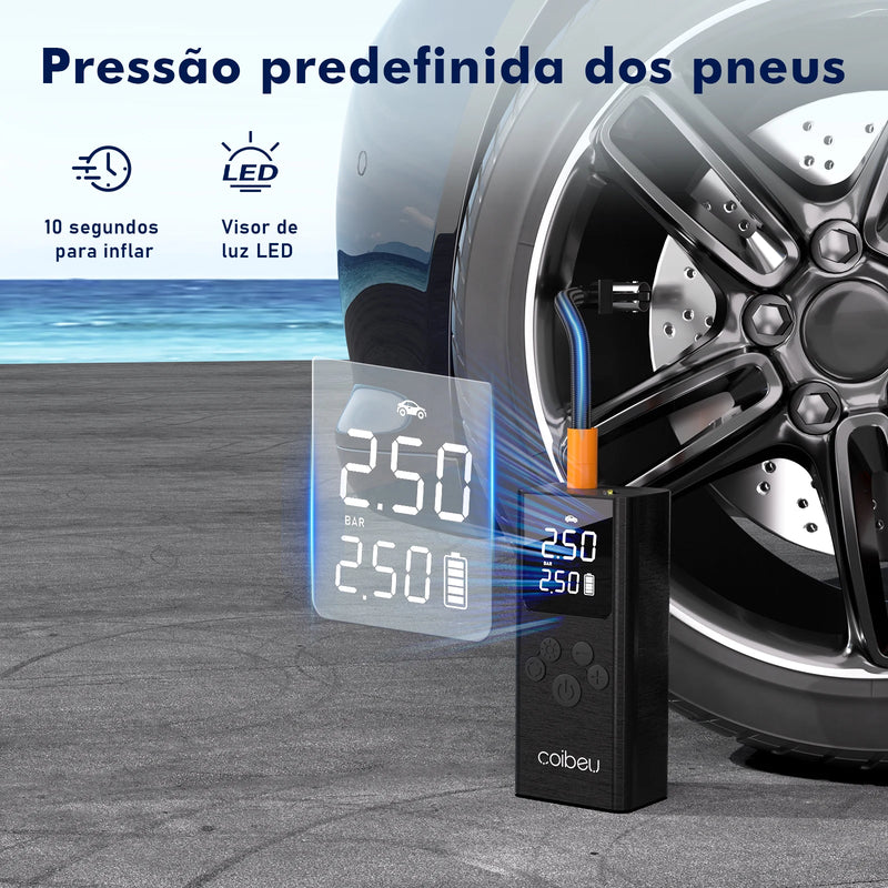 Mini Compressor Coibeu – Inflador Portátil de Pneus com Bateria Recarregável e Lanterna Integrada