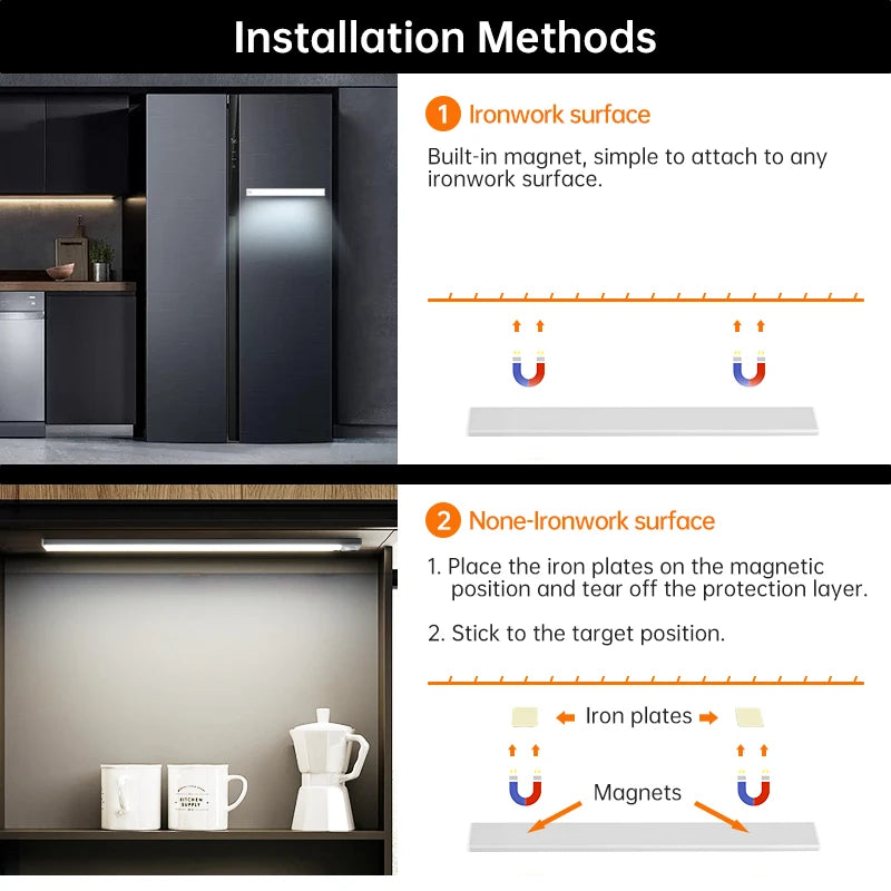 Luminária LED com Sensor de Movimento – USB Recarregável, Sem Fios, 3 Cores de Luz | Ideal para Armários, Cozinha, Quarto e Corredor