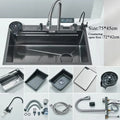 Pia de Cozinha em Aço Inox 304 – Design Waterfall, Cuba Única, Display Digital Integrado, Torneira Premium, Dispenser de Sabão e Lava-Copos