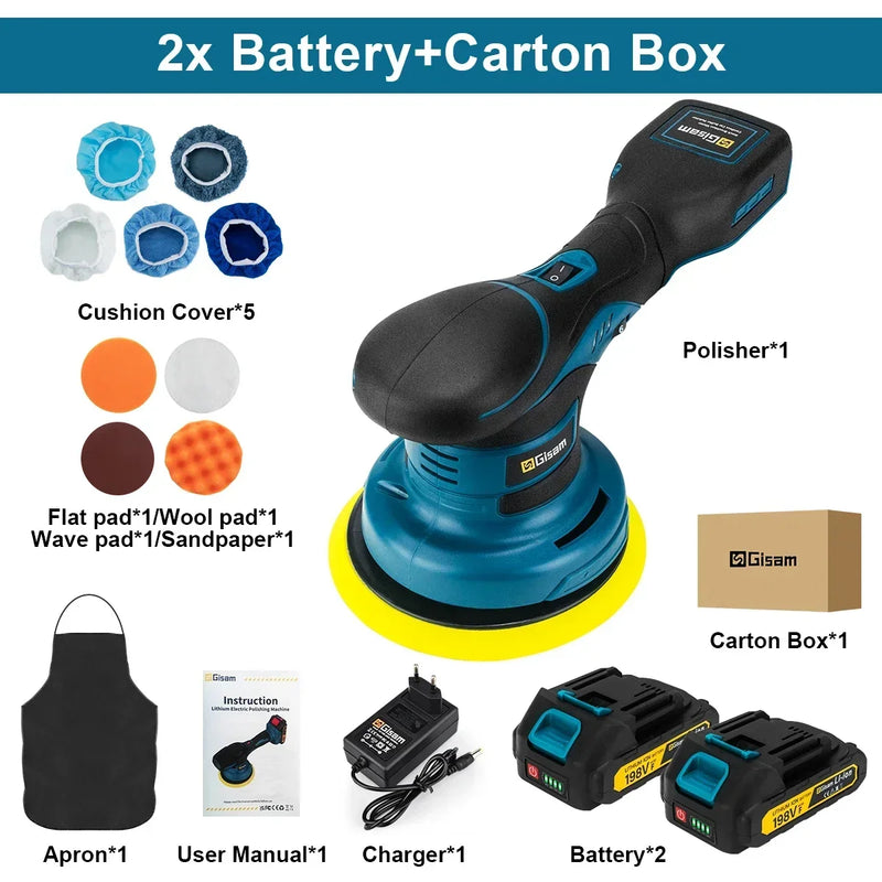 Gisam Politriz Elétrica Sem Fio 7000RPM – 6 Níveis, Motor Brushless, Compatível com Baterias Makita, Ideal para Carros e DIY
