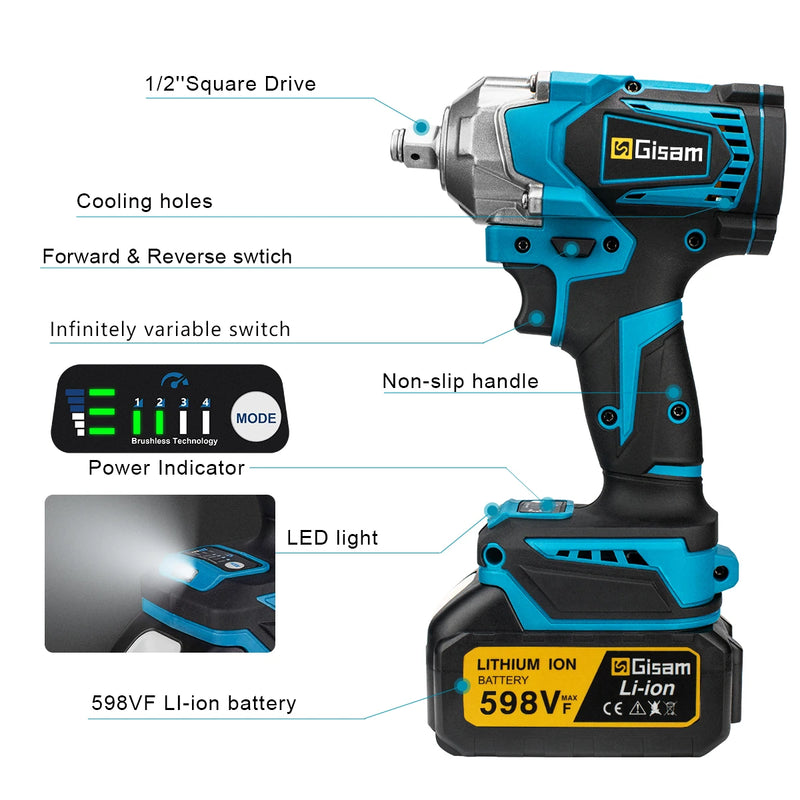 Chave de Impacto Elétrica 18V 1200N·m – Motor Brushless, Super Torque, Compatível Makita Série B